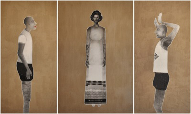 Traits d’union – Paris et l’art contemporain arabe : Khaled Takreti-Amour haine. 2011, acrylique sur toile, 324 x 195 cm. Collection de l'artiste